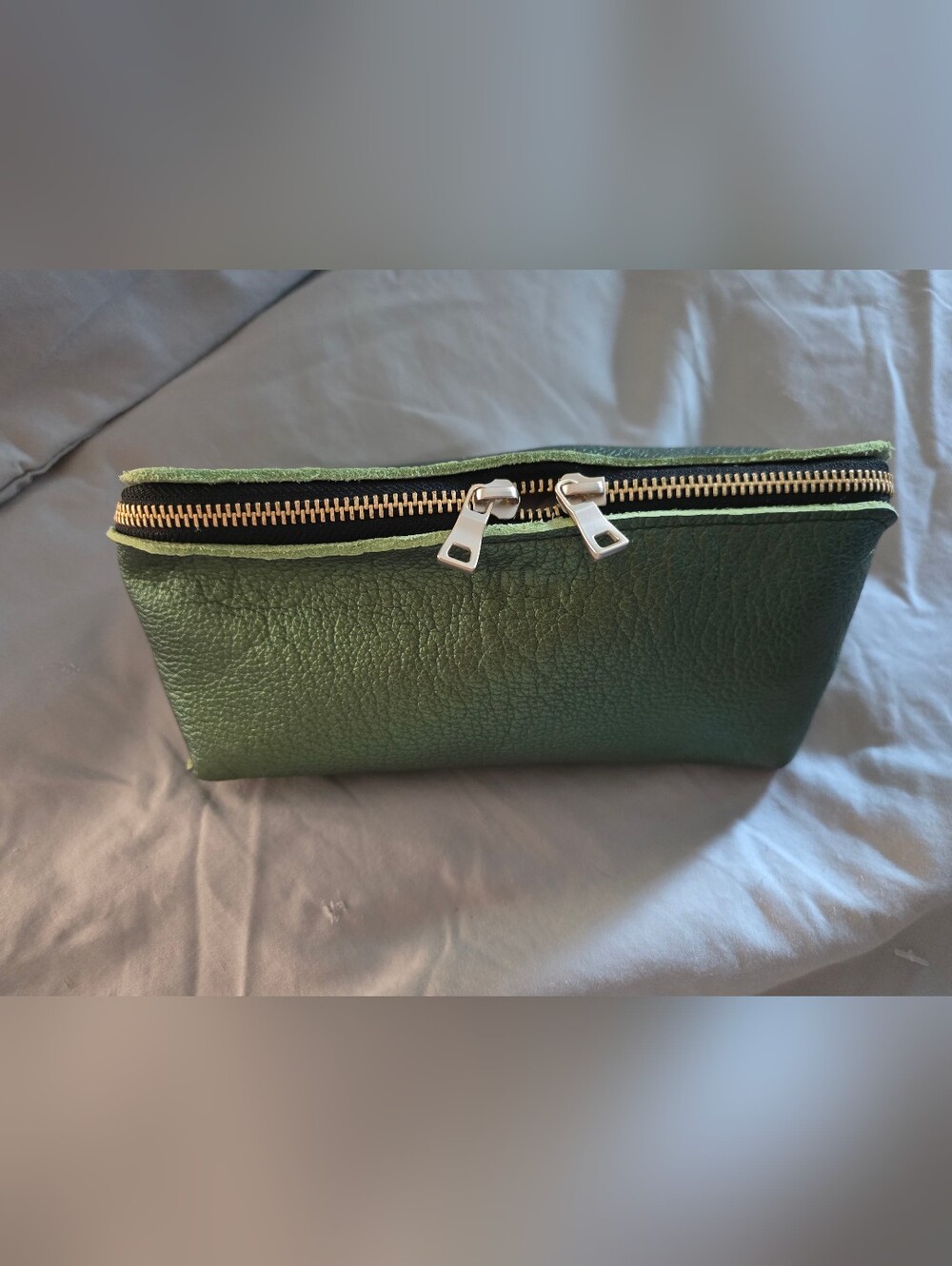 PLG Metallkc Green Leather Wide Mouth Pouch